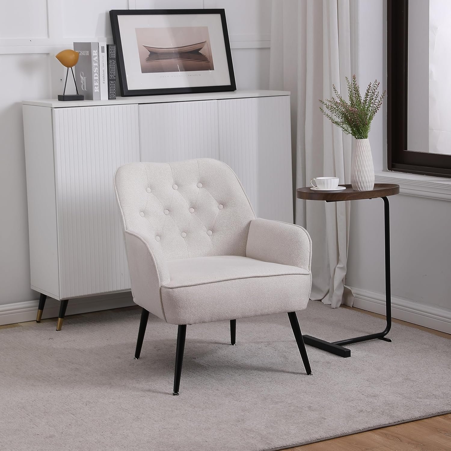 Goujxcy Velvet Barrel Chair Accent