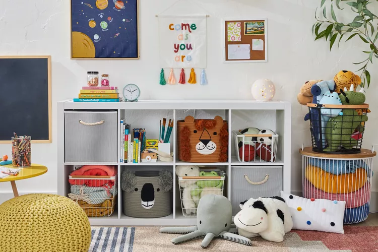 Install cabinets or shelves to create storage space for toys and books