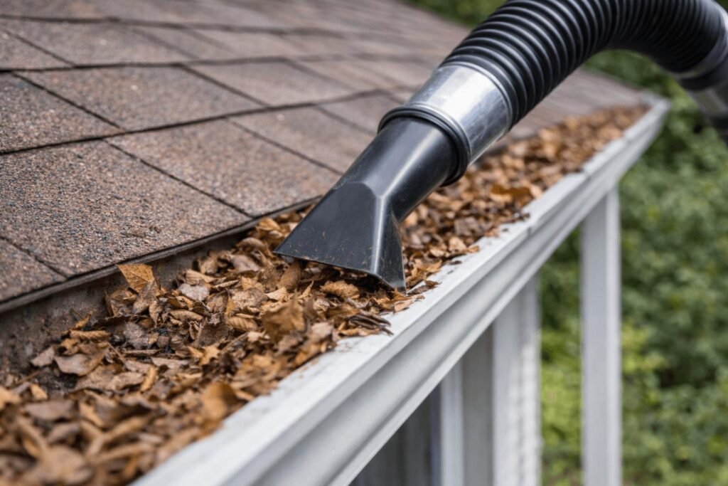 Illustrates vacuum-based cleaning for wet debris.